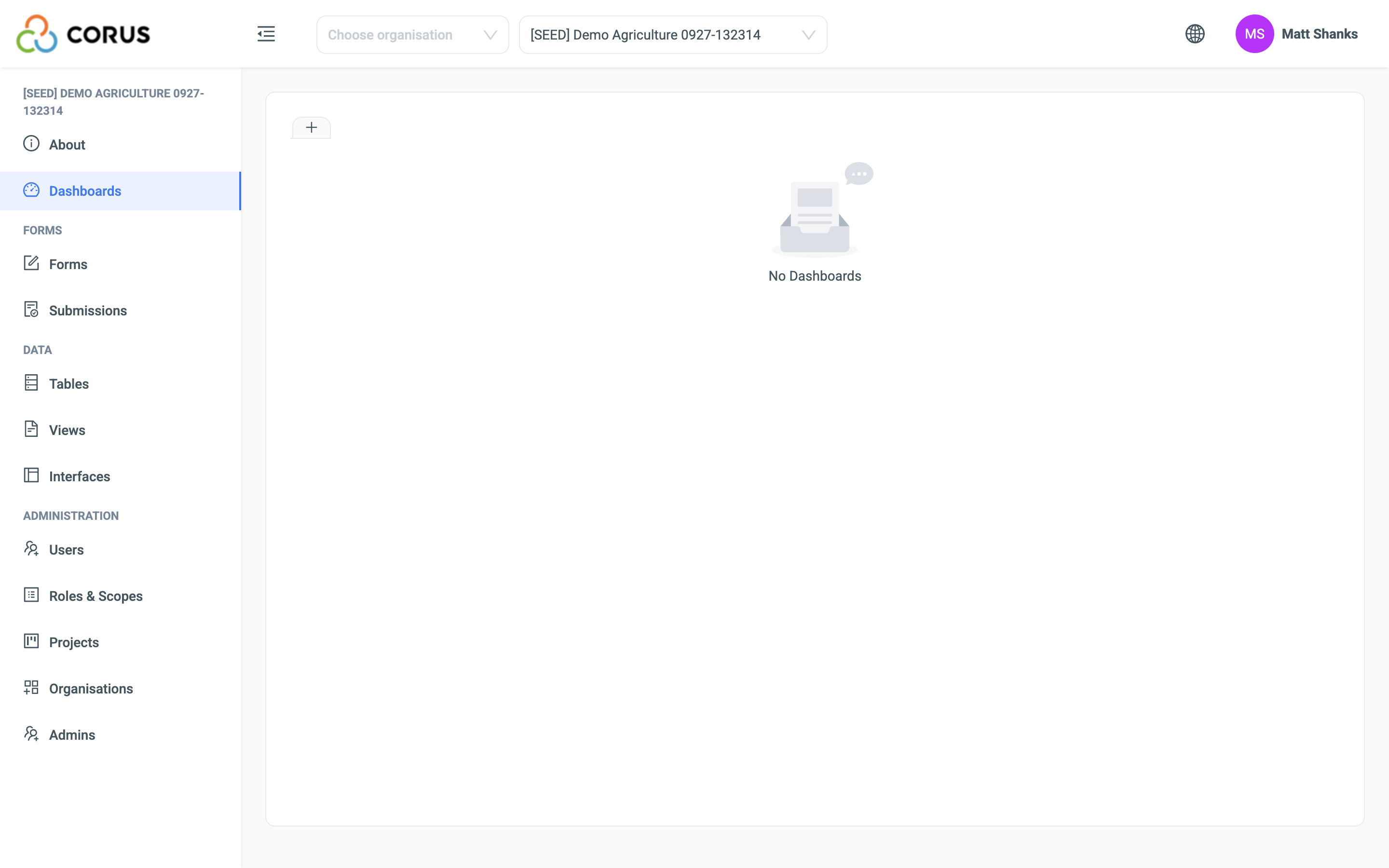 The Dashboards page