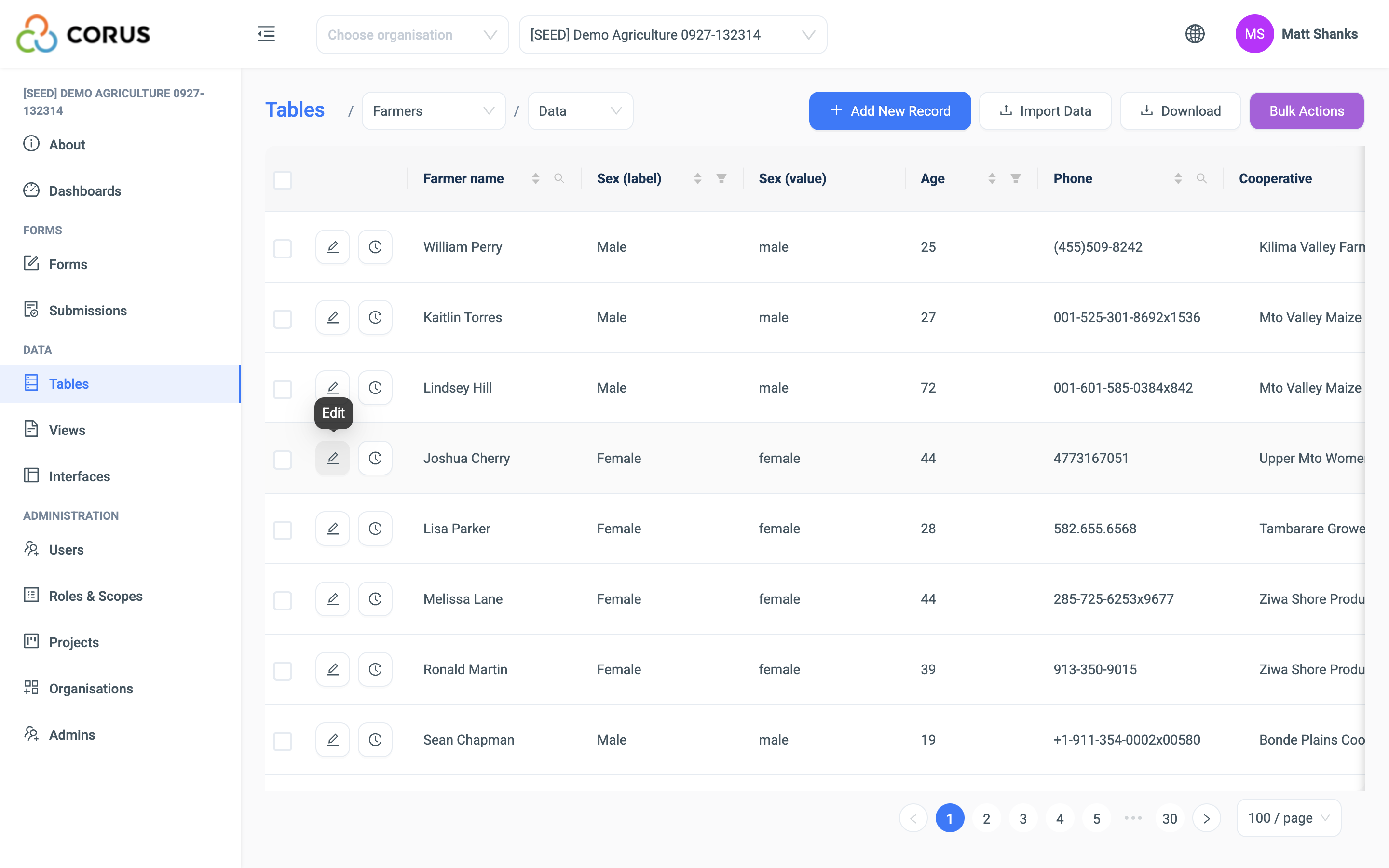 The records page