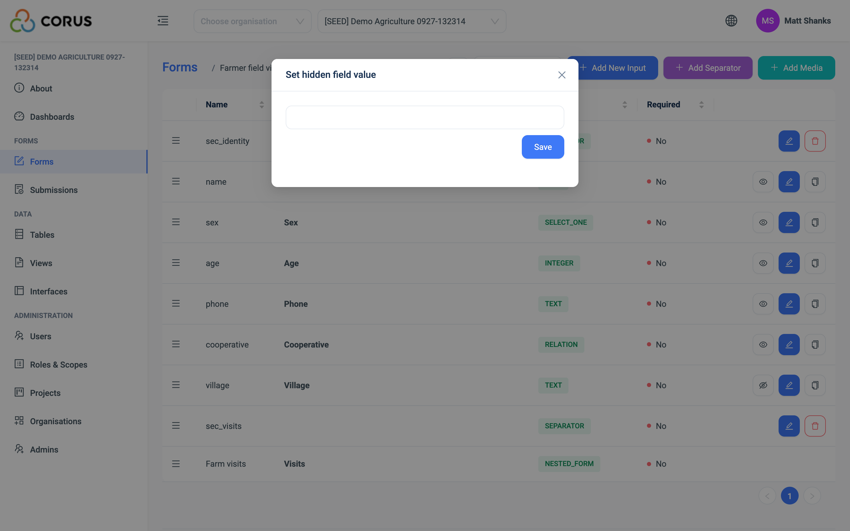 Set hidden field value