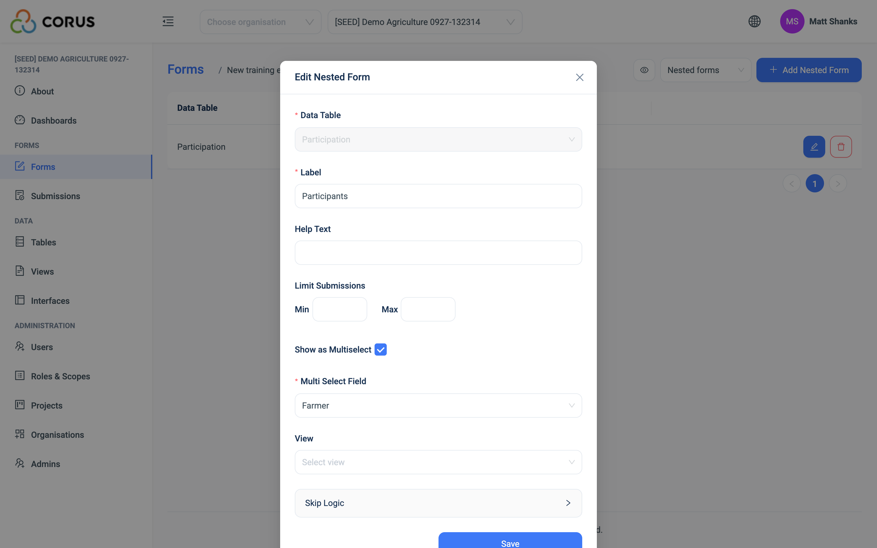 A multi-select Nested Form