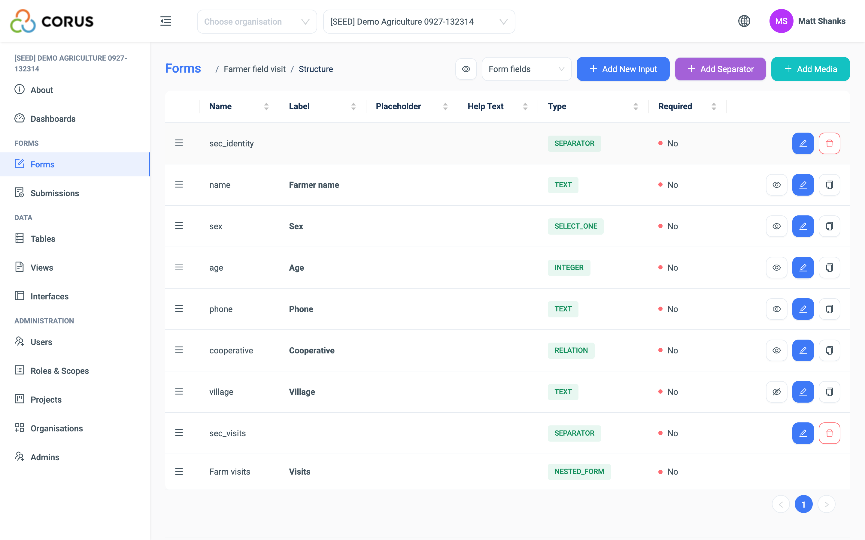 The Form Structure page