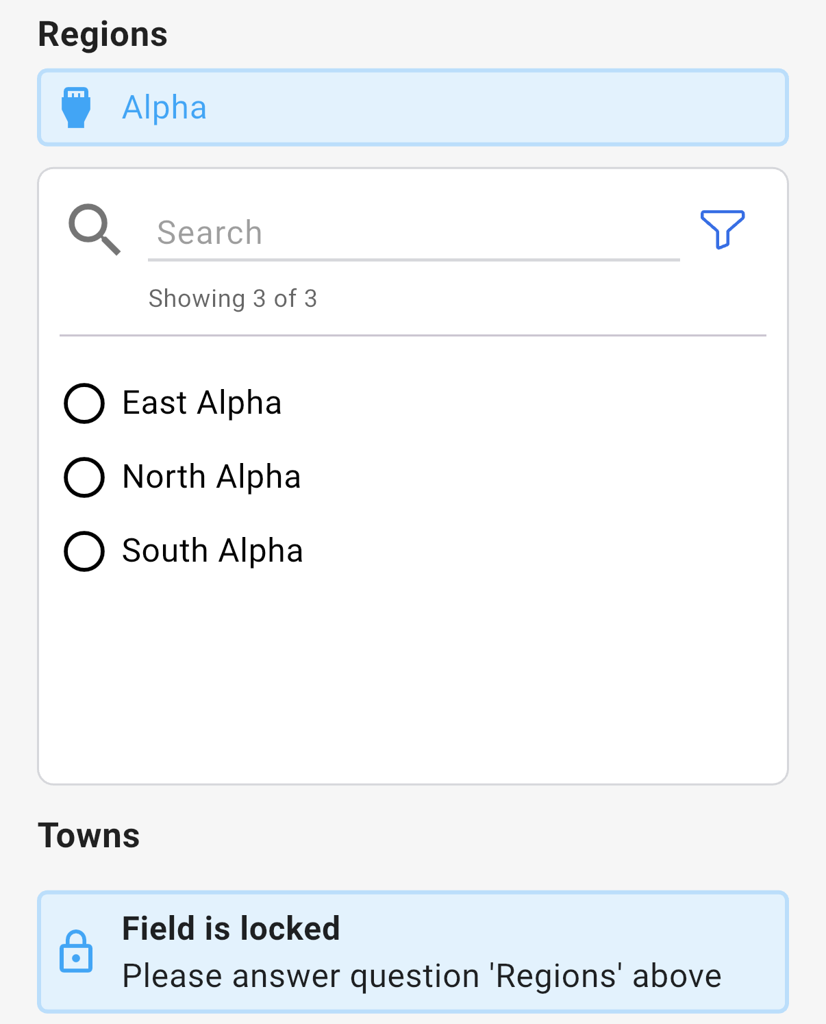 The Cascading Select question in the 3D app, with the second level narrowed