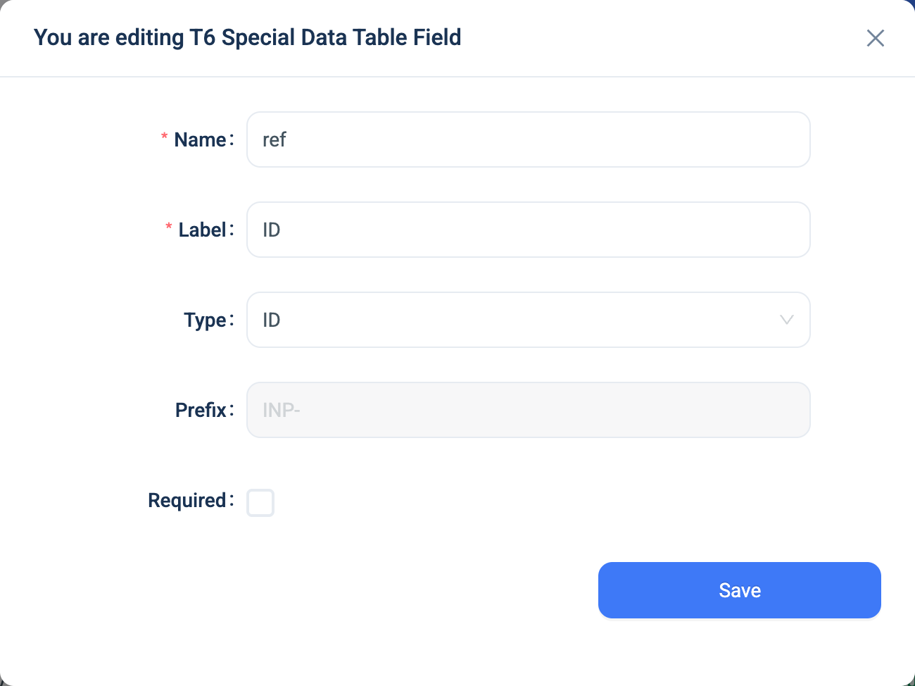 The settings dialogue for an ID field