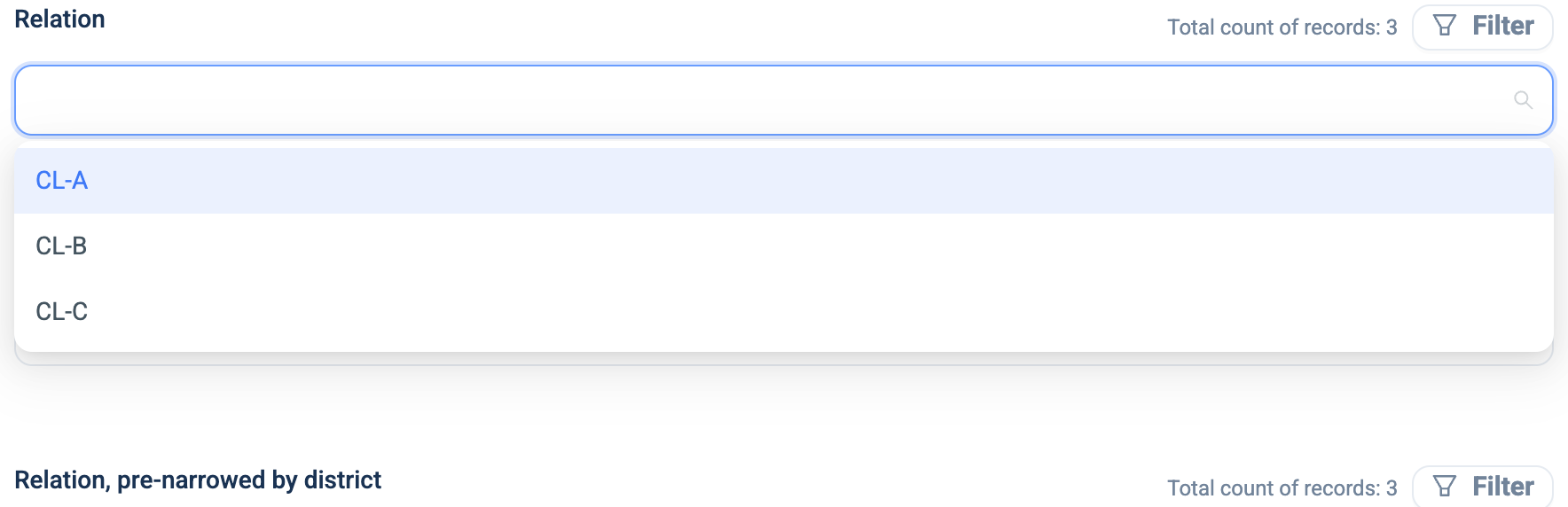 The Relation question on the web, with its list open