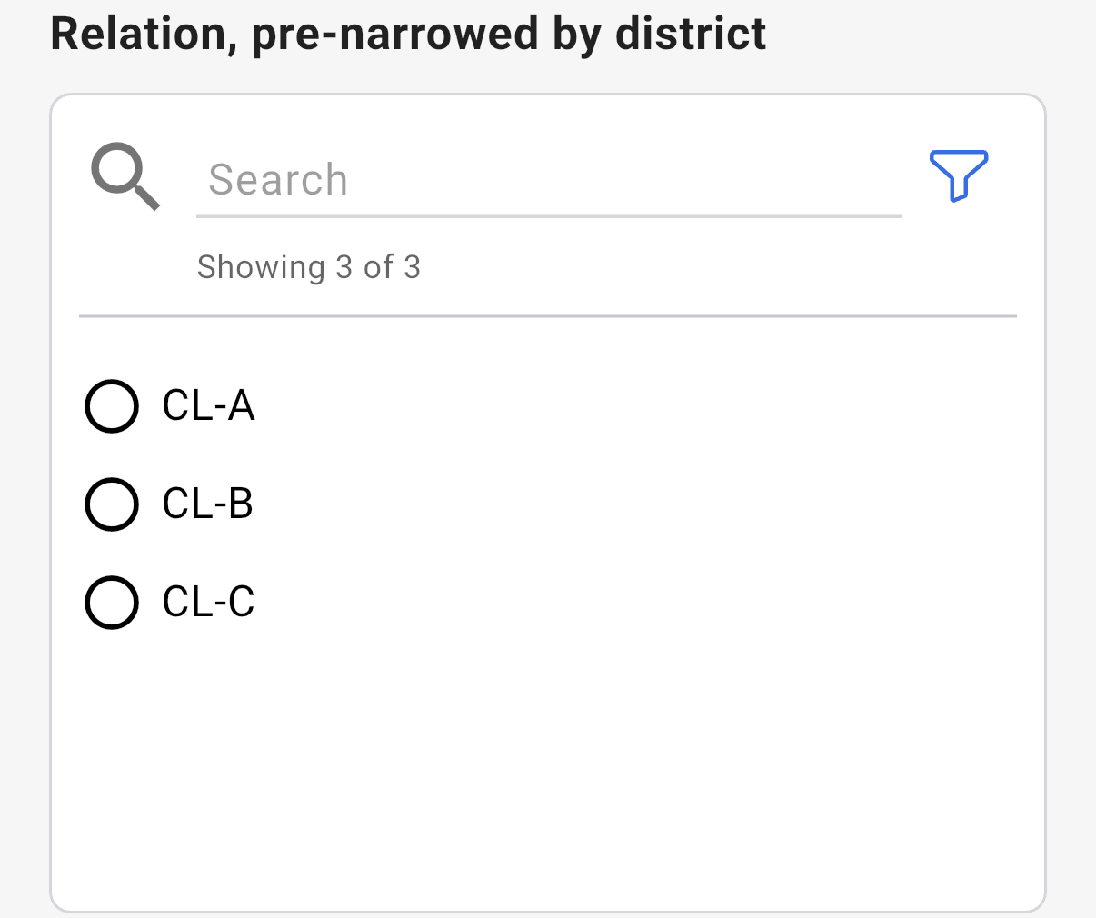 The Relation question with a default filter, in the 3D app