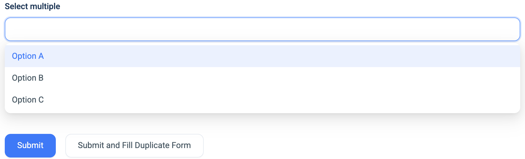 A Multi-Select question on the web, with its list open
