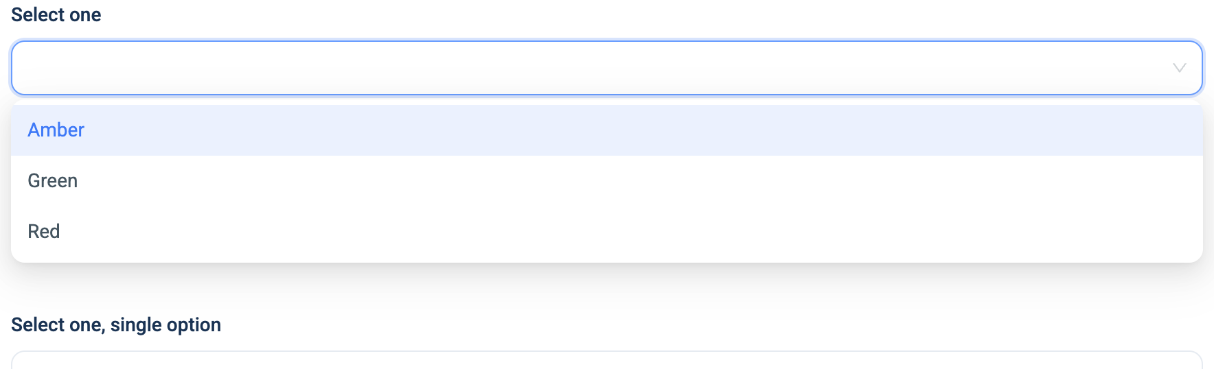 The Select One question on the web, with its list open
