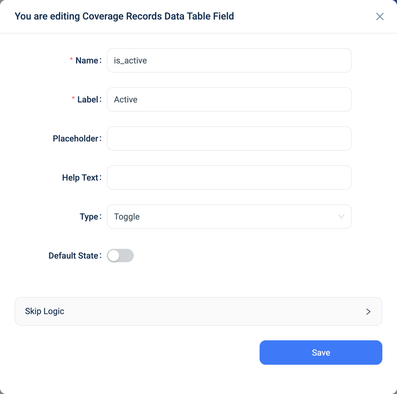 The settings dialogue for a Toggle question