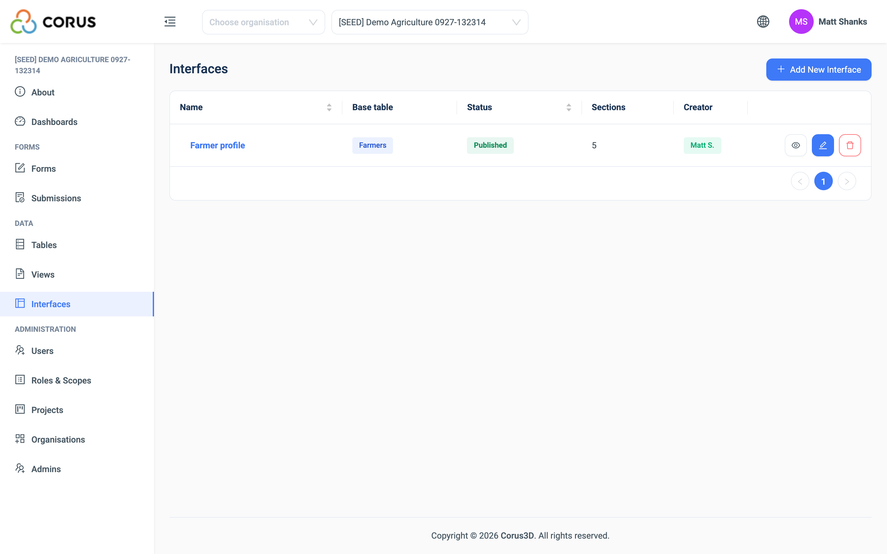 The Interfaces page