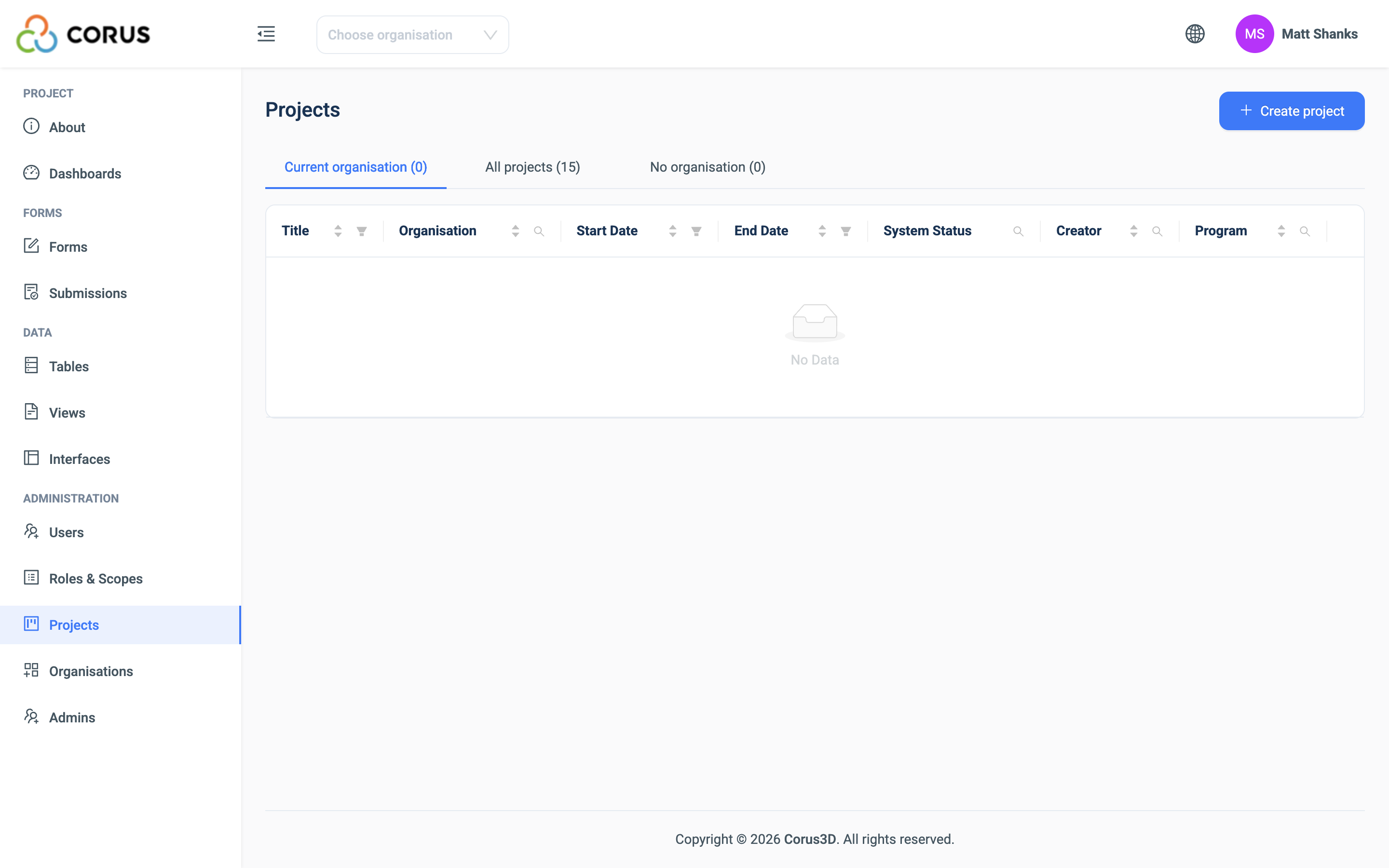 The Projects page
