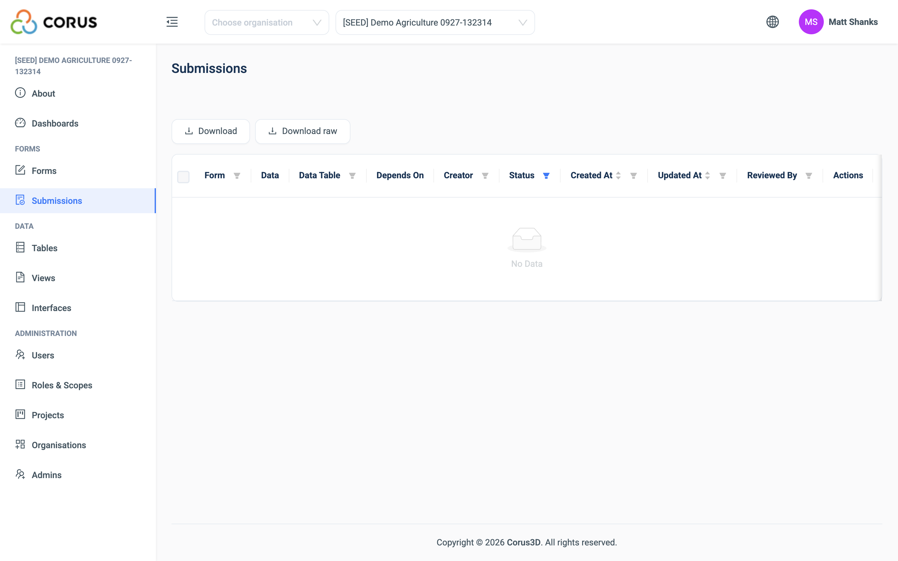 The Submissions page