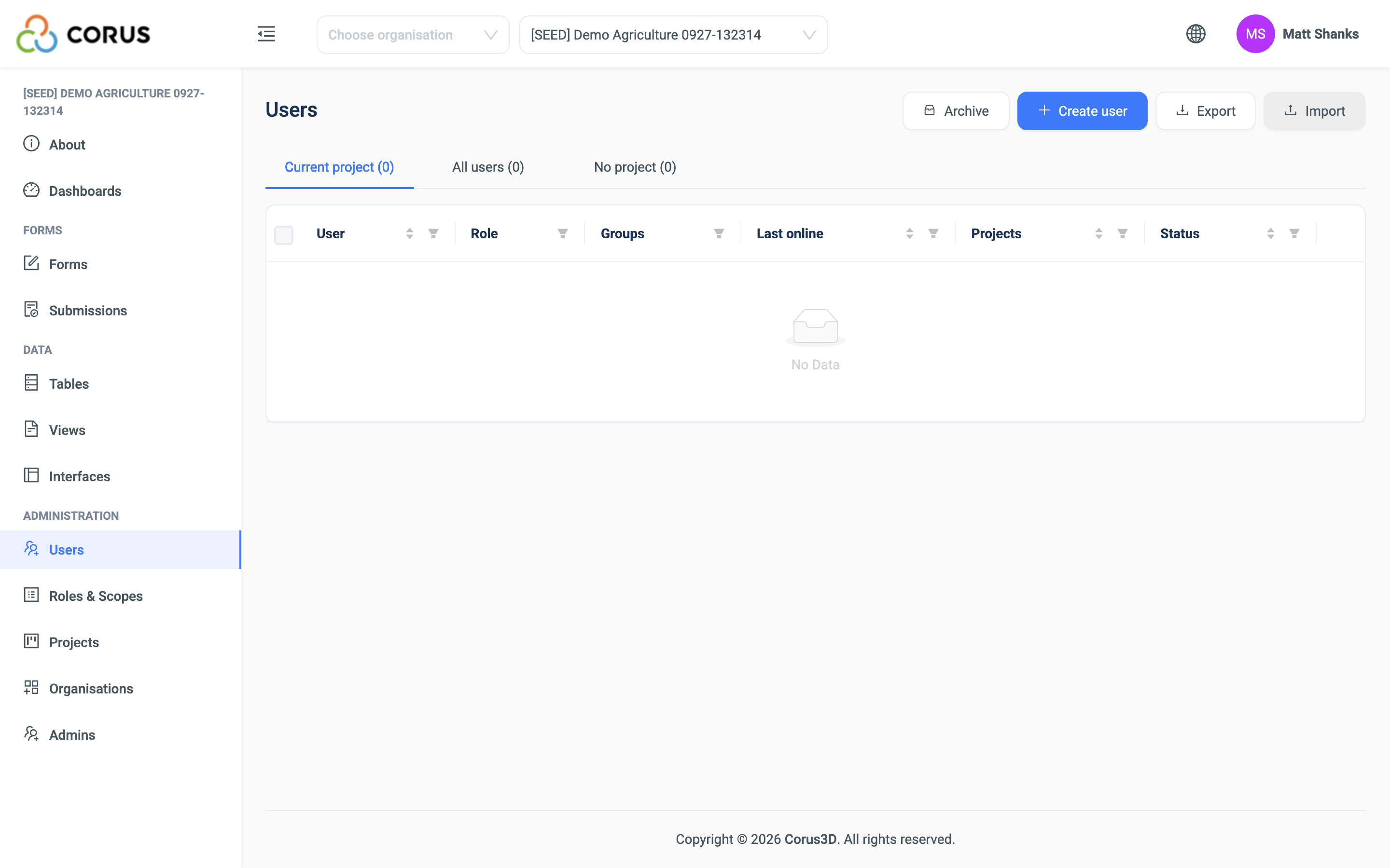 The Users page